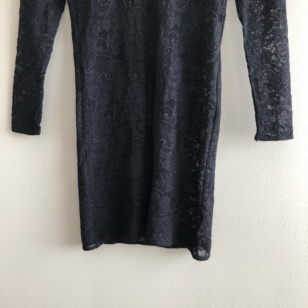 Talula Aritzia Black Floral Lace Long Sleeve Scoop Neck Mini Dress M - Picture 5 of 13